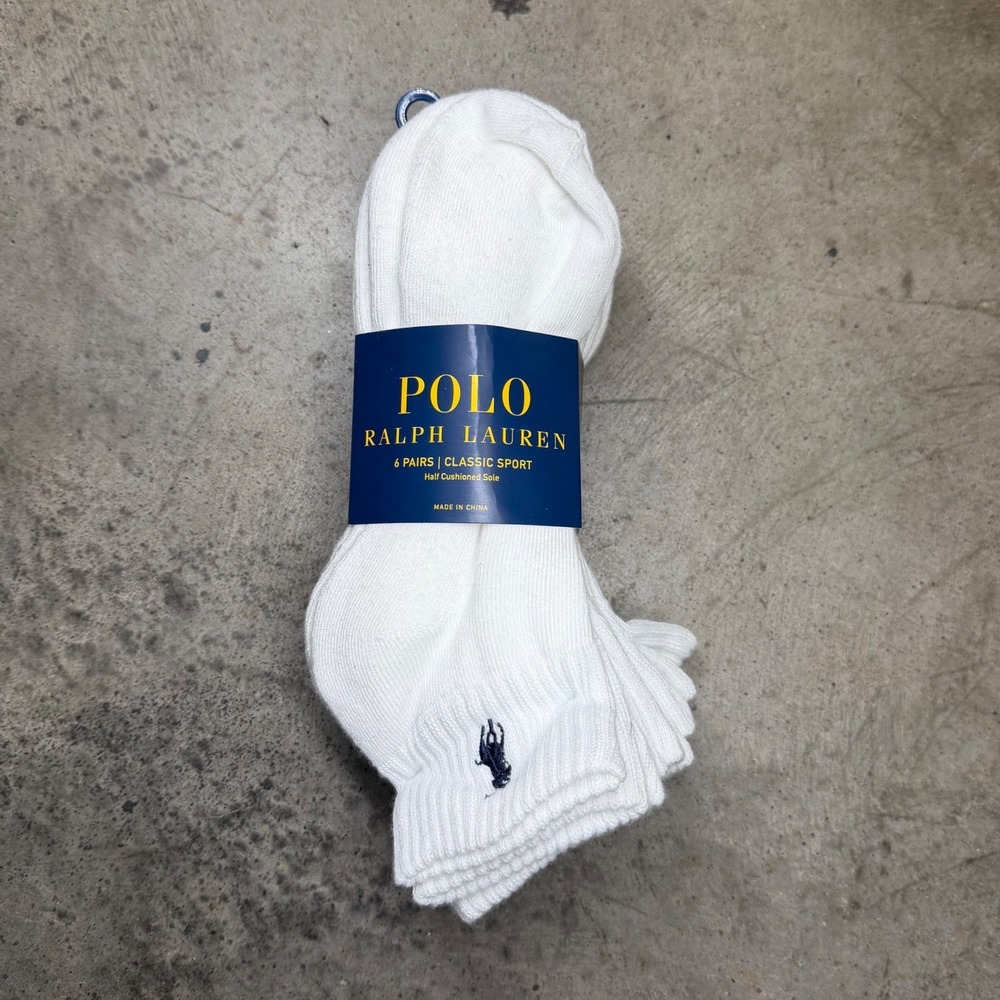 Polo Ralph Lauren Mens Classic Sport Ankle Socks 6-Pack White Medium 7-10